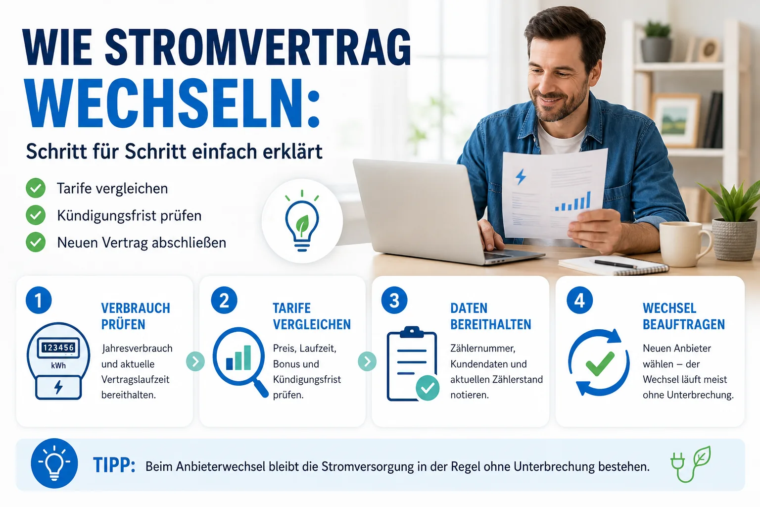Wie Stromvertrag wechseln: Schritt für Schritt einfach erklärt